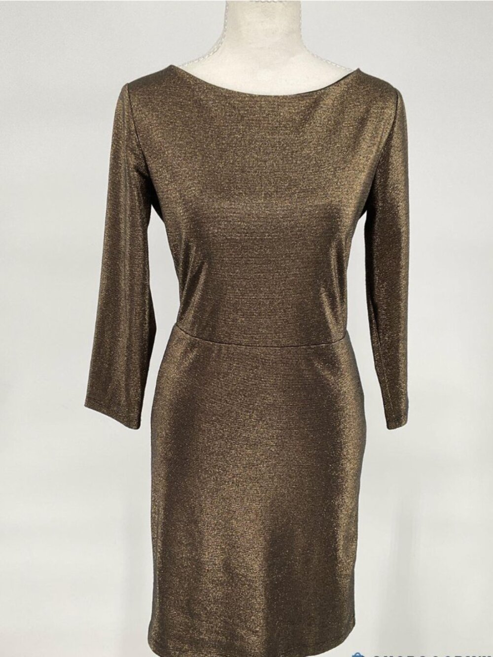 Alice + Olivia Selma Gold Metallic Cutout Back Long Sleeve Dress Size 4